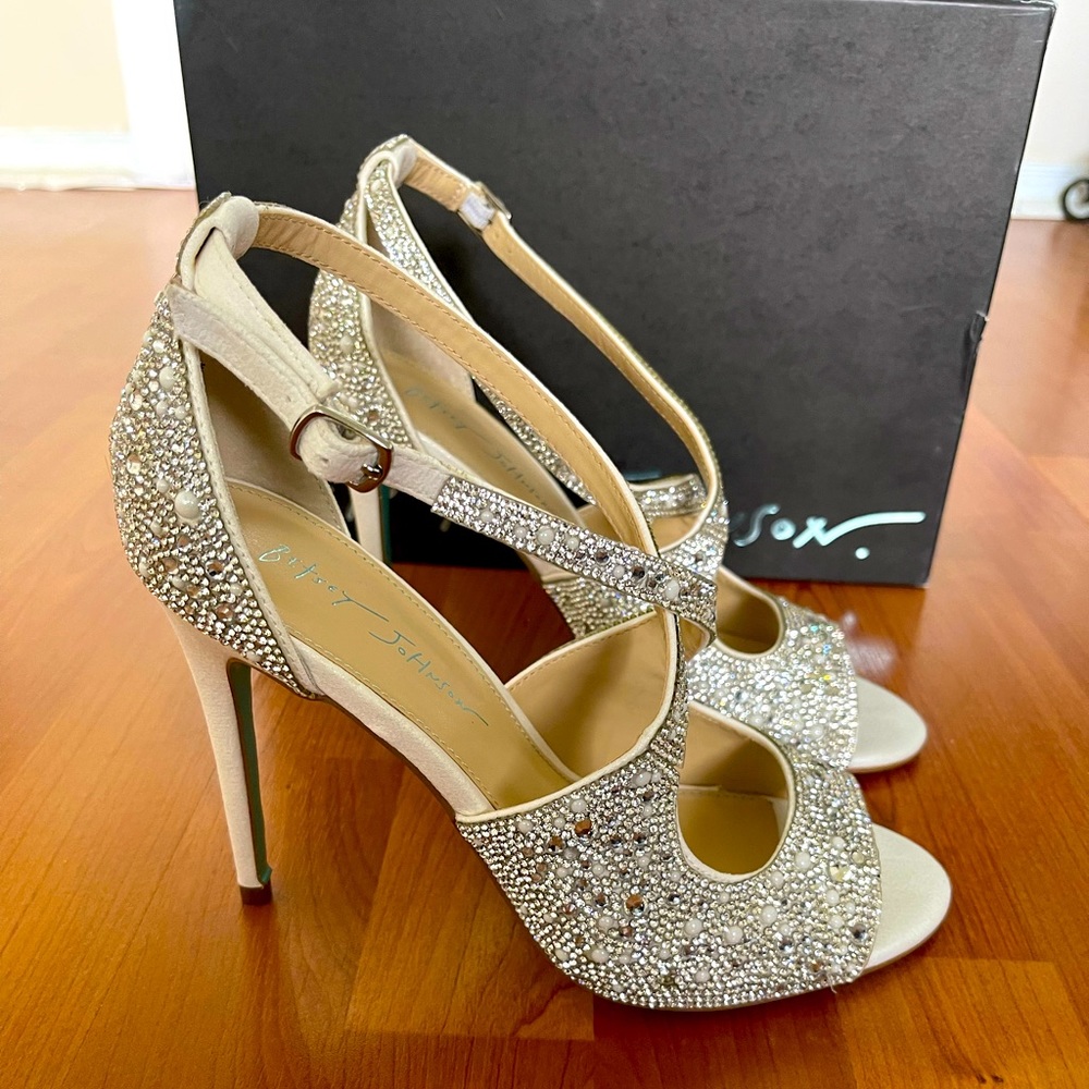 Blue by Betsy Johnson Jeweled Cross-Strap Peep-Toe Stiletto Heels Size 9 NWT